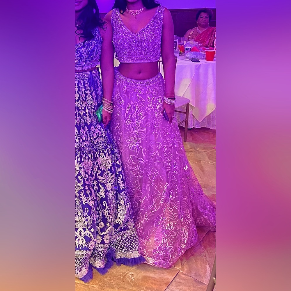 Pink and silver LAHENGA   SAREE INCLUDED*